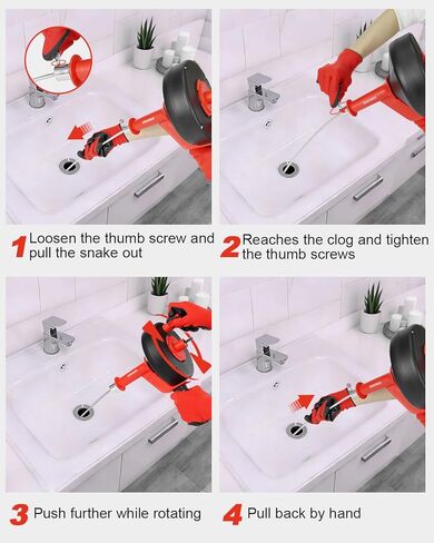 DEWINNER مثقاب الصرف، ثعبان الصرف مع محول الحفر، 10 متر / 33 قدم ثعبان السباكة المرن يستخدم يدويًا أو يعمل بالطاقة للمطبخ والحمام وحوض الدش مع قفازات in Kuwait