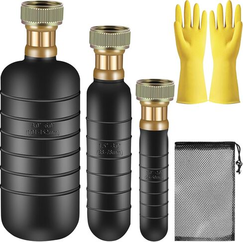 مجموعة 3 قطع من مثانة الصرف، المثانة لتنظيف الصرف تناسب أنابيب الصرف من 1 إلى 6 بوصات، أداة فك انسداد المثانة لحوض الحمام، وصرف حمام السباحة، والطابق السفلي، وحوض الاستحمام، والدش بما في ذلك القفازات وحقيبة التخزين in Kuwait