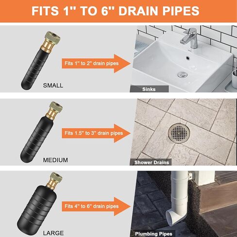 مجموعة 3 قطع من مثانة الصرف، المثانة لتنظيف الصرف تناسب أنابيب الصرف من 1 إلى 6 بوصات، أداة فك انسداد المثانة لحوض الحمام، وصرف حمام السباحة، والطابق السفلي، وحوض الاستحمام، والدش بما في ذلك القفازات وحقيبة التخزين in Kuwait