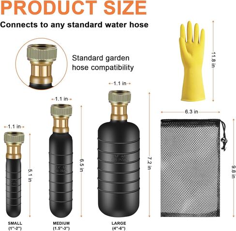 مجموعة 3 قطع من مثانة الصرف، المثانة لتنظيف الصرف تناسب أنابيب الصرف من 1 إلى 6 بوصات، أداة فك انسداد المثانة لحوض الحمام، وصرف حمام السباحة، والطابق السفلي، وحوض الاستحمام، والدش بما في ذلك القفازات وحقيبة التخزين in Kuwait