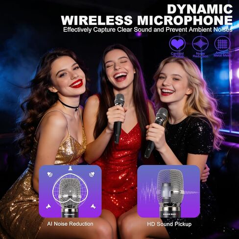 Wireless Microphone System, Upgraded 2.4GHz Rechargeable Professional AI Automatic Channel Connection Metal Wireless Microphones with 400ft Receiving Distance for Singing Karaoke DJ Church in Saudi Arabia