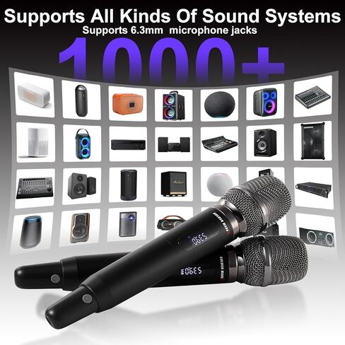 Wireless Microphone System, Upgraded 2.4GHz Rechargeable Professional AI Automatic Channel Connection Metal Wireless Microphones with 400ft Receiving Distance for Singing Karaoke DJ Church in Saudi Arabia