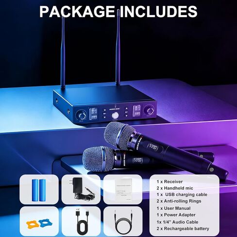 Wireless Microphone System, Upgraded 2.4GHz Rechargeable Professional AI Automatic Channel Connection Metal Wireless Microphones with 400ft Receiving Distance for Singing Karaoke DJ Church in Saudi Arabia