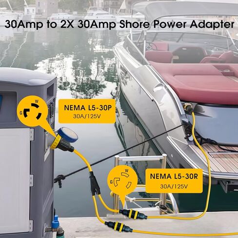 NEMA L5-30P إلى 2X L5-30R سلك مقسم طاقة Y 30 أمبير، قابس ذكر 30 أمبير × (2) مخرج طاقة بحرية أنثى 30 أمبير مع حلقات قفل للقوارب البحرية واليخوت والمركبات الترفيهية وETL المدرجة 3FT in Kuwait