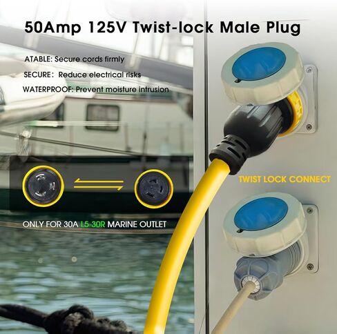 NEMA L5-30P إلى 2X L5-30R سلك مقسم طاقة Y 30 أمبير، قابس ذكر 30 أمبير × (2) مخرج طاقة بحرية أنثى 30 أمبير مع حلقات قفل للقوارب البحرية واليخوت والمركبات الترفيهية وETL المدرجة 3FT in Kuwait