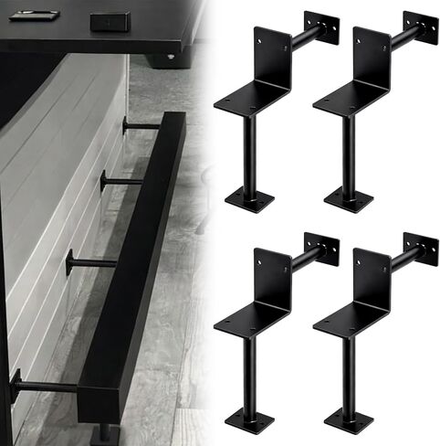 Zonon 4 Pcs Bar Foot Rail Brackets Black Stainless Steel Dual Support Mount Feet Rail Bracket for 3" Od Wooden Legs Counter Rectangular Tube Railing with Screws in Saudi Arabia