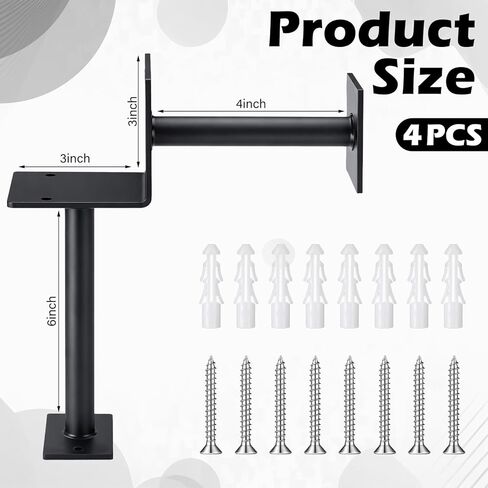 Zonon 4 Pcs Bar Foot Rail Brackets Black Stainless Steel Dual Support Mount Feet Rail Bracket for 3" Od Wooden Legs Counter Rectangular Tube Railing with Screws in Saudi Arabia
