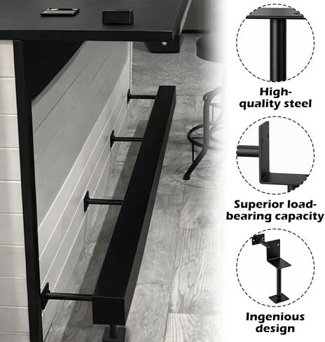 Zonon 4 Pcs Bar Foot Rail Brackets Black Stainless Steel Dual Support Mount Feet Rail Bracket for 3" Od Wooden Legs Counter Rectangular Tube Railing with Screws in Saudi Arabia