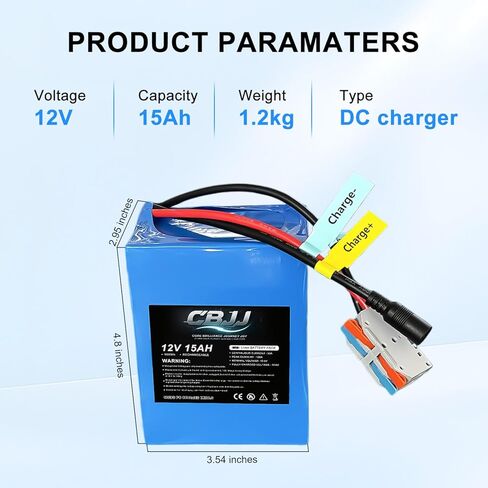 بطارية ليثيوم 12 فولت 15 أمبير في الساعة بطارية دورة عميقة 12 فولت 3000+ دورة متوافقة مع لعبة الركوب، والطاقة الشمسية، وعجلات الطاقة، ومكتشف الأسماك، والإضاءة، والتخييم، وحزمة بطارية DIY، 4.8 × 2.95 × 3.54 بوصة in Kuwait