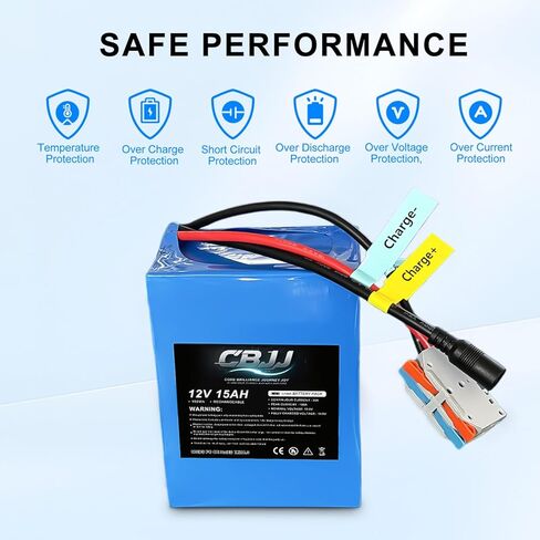 بطارية ليثيوم 12 فولت 15 أمبير في الساعة بطارية دورة عميقة 12 فولت 3000+ دورة متوافقة مع لعبة الركوب، والطاقة الشمسية، وعجلات الطاقة، ومكتشف الأسماك، والإضاءة، والتخييم، وحزمة بطارية DIY، 4.8 × 2.95 × 3.54 بوصة in Kuwait