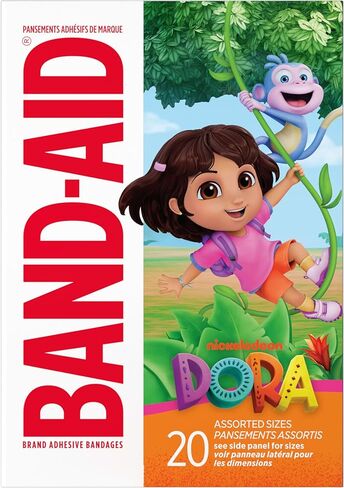 BAND-AID Brand Adhesive First Aid Bandages for Minor Cuts & Scrapes, Wound Care Featuring Nickelodeon Dora Characters, Fun Bandages for Kids & Toddlers, Sterile, Assorted Sizes, 20 ct in Saudi Arabia