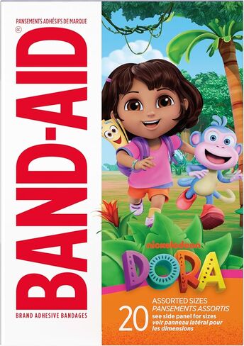 BAND-AID Brand Adhesive First Aid Bandages for Minor Cuts & Scrapes, Wound Care Featuring Nickelodeon Dora Characters, Fun Bandages for Kids & Toddlers, Sterile, Assorted Sizes, 20 ct in Saudi Arabia