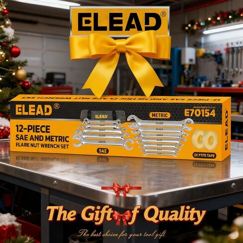 مجموعة مفاتيح ربط صواميل مضيئة مكونة من 14 قطعة من ELEAD مع شريط PTFE، متري وSAE 1/4"-7/8" و6-21 مم، مجموعة مفاتيح ربط خط الفرامل ذات نهاية مفتوحة مزدوجة مع حقيبة منظمة لإصلاح وإزالة الصواميل in Saudi Arabia