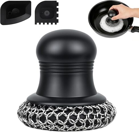 316 Upgraded Cast Iron Scrubber with Pan Scraper,Cast Iron Cleaner for Grill Pan Skillet Wok Carbon Steel,Ergonomic to Hold Easy to Use Dishwasher Safe ((Large Chain Mail)) in Saudi Arabia