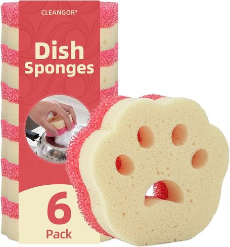 Cleangor 4pcs Scrub Sponges, Dual-Sided Temperature-Controlled Dish Sponges, Scratch-Free, Easy to Clean, Kitchen Cleaning Sponges for Tough Stains, Delicate Surfaces, Glassware, Cookware, Appliances in Kuwait