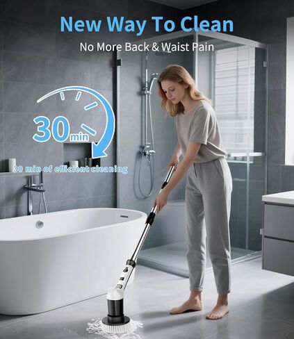 Electric Spin Scrubber with 3 Speed, Adjustable Extension Handle, 8 Brush Heads,Cordless Power Cleaning Brush for Bathroom, Tile, Kitchen-Black in Saudi Arabia