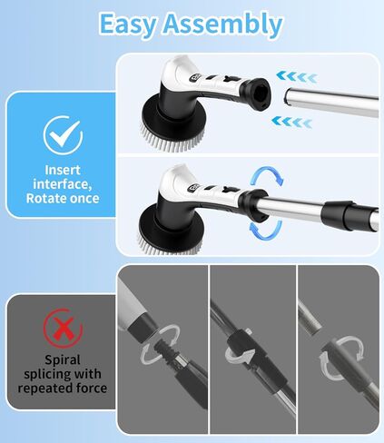 Electric Spin Scrubber with 3 Speed, Adjustable Extension Handle, 8 Brush Heads,Cordless Power Cleaning Brush for Bathroom, Tile, Kitchen-Black in Saudi Arabia