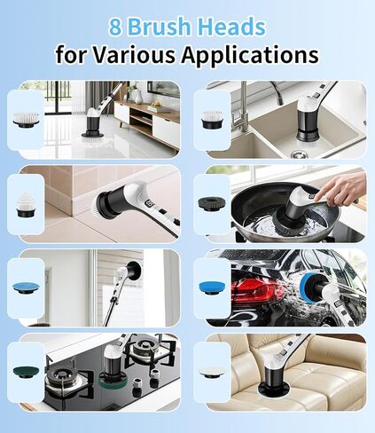 Electric Spin Scrubber with 3 Speed, Adjustable Extension Handle, 8 Brush Heads,Cordless Power Cleaning Brush for Bathroom, Tile, Kitchen-Black in Saudi Arabia