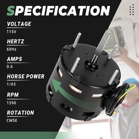D1117 Blower Motor, Fit for Fasco Condenser Fan Motor, 1/65 HP, 1590 RPM, 3.3 Dia, 115V, D1117 Blower Fan Motor Compatible with Loren Cook 7163-7818, 615049, GC140 in Saudi Arabia