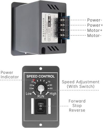 وحدة تحكم في سرعة محرك الفرشاة DC 12V-60V 20A PWM DC، منظم سرعة المحرك الكهربائي مع مفتاح أمامي/عكسي، وحدة تحكم في سرعة المروحة 12A لمحرك فرشاة DC in Saudi Arabia