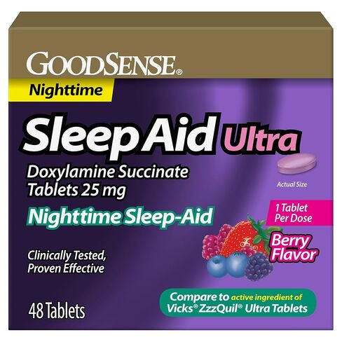 GoodSense Doxylamine Succinate Tablets, 25 mg, Berry Flavored, Night-time Sleep Aid, 48 Count in Kuwait