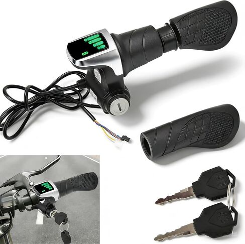 1 Pair 36v Electric Bike Throttle with LCD Display (Power Indicator), Universal 36v Half-Twist Throttle, Grip Lock Key Set Ebike Throttle for Ebike Motorcycle Scooter in Kuwait