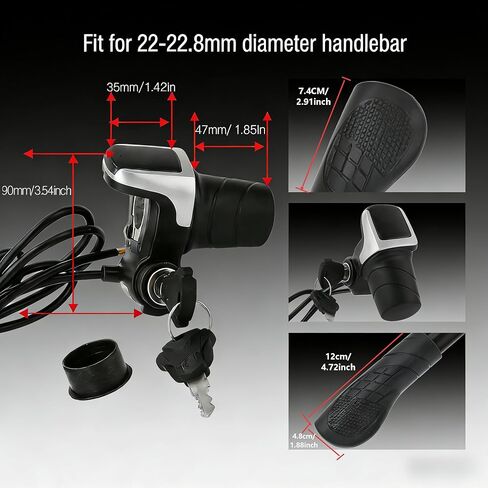 1 Pair 36v Electric Bike Throttle with LCD Display (Power Indicator), Universal 36v Half-Twist Throttle, Grip Lock Key Set Ebike Throttle for Ebike Motorcycle Scooter in Kuwait
