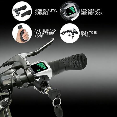 1 Pair 36v Electric Bike Throttle with LCD Display (Power Indicator), Universal 36v Half-Twist Throttle, Grip Lock Key Set Ebike Throttle for Ebike Motorcycle Scooter in Kuwait