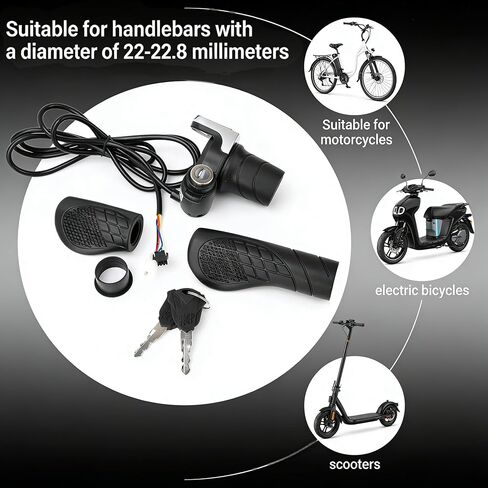 1 Pair 36v Electric Bike Throttle with LCD Display (Power Indicator), Universal 36v Half-Twist Throttle, Grip Lock Key Set Ebike Throttle for Ebike Motorcycle Scooter in Kuwait