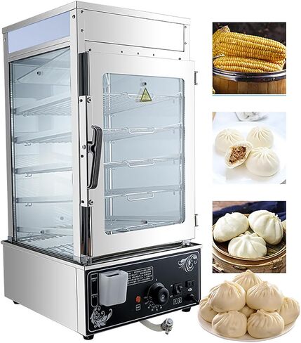 Commercial Electric Bun Steamer, Steamed Bread Buns Food Warmers, 1200W Stainless Steel 5-Layer Frame, Temperature:30~110℃, for Steaming Quick-Frozen Steamed Buns in Kuwait