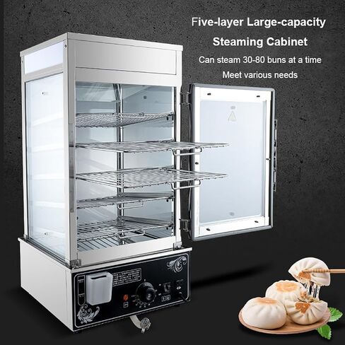 Commercial Electric Bun Steamer, Steamed Bread Buns Food Warmers, 1200W Stainless Steel 5-Layer Frame, Temperature:30~110℃, for Steaming Quick-Frozen Steamed Buns in Kuwait