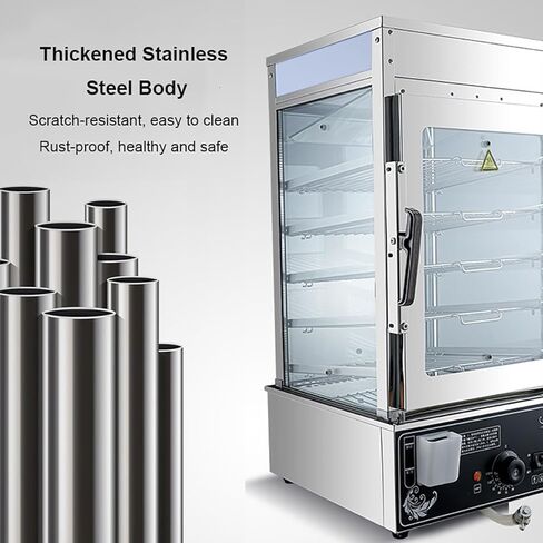 Commercial Electric Bun Steamer, Steamed Bread Buns Food Warmers, 1200W Stainless Steel 5-Layer Frame, Temperature:30~110℃, for Steaming Quick-Frozen Steamed Buns in Kuwait