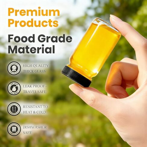 12 Pack 2 oz Glass Shot Mini Bottles with Black Lids - Reusable Leakage-Proof Small Clear Jar for Ginger, Wellness Shot, Juice, Sample, Whiskey, Essentials - Wide Mouth Containers, Dishwasher Safe in Saudi Arabia
