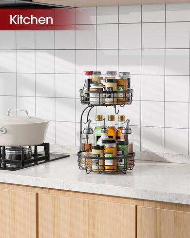 Sakugi Fruit Basket for Kitchen Counter - 2-Tier Large Capacity Fruit Bowl with Detachable Banana Hanger, Rust-Proof Metal Fruit Holder for Vegetables, Bread, Toiletry,10" D x 10" W x 14" H, Black in Saudi Arabia