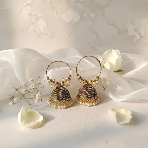 Efulgenz Indian Oxidized Hoop Jhumka Earrings Traditional Bollywood Bridal Wedding Jewelry Oxidized Jhumka Jhumki Earrings Set for Women in Saudi Arabia