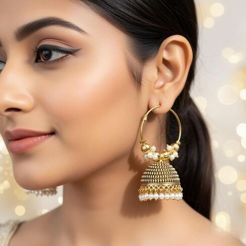 Efulgenz Indian Oxidized Hoop Jhumka Earrings Traditional Bollywood Bridal Wedding Jewelry Oxidized Jhumka Jhumki Earrings Set for Women in Saudi Arabia