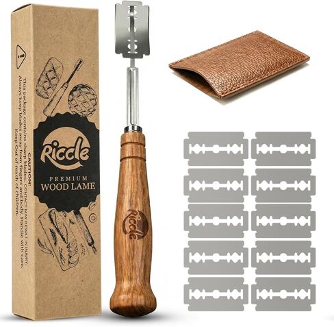 أداة تقطيع الخبز من ريكل، سكين تسجيل العجين بمقبض مريح من خشب البلوط مع 10 شفرات حلاقة وغطاء تخزين in Kuwait