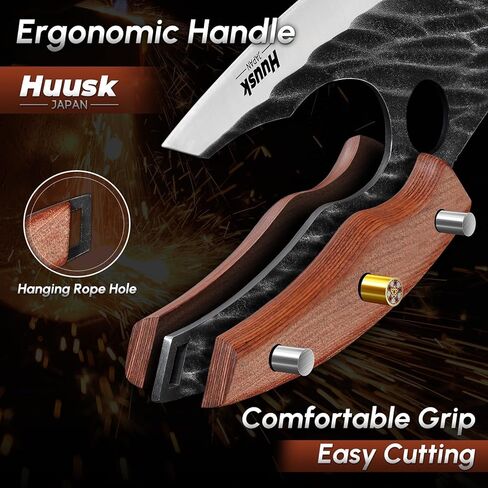 Huusk Japan Ulu Knife with Sheath - Christmas Gift for Men and Women - Hand Forged Caveman Ultimo Knife with Full Tang Wooden Handle - BBQ Knives for Vegetables, Fruit, Pizza in Saudi Arabia