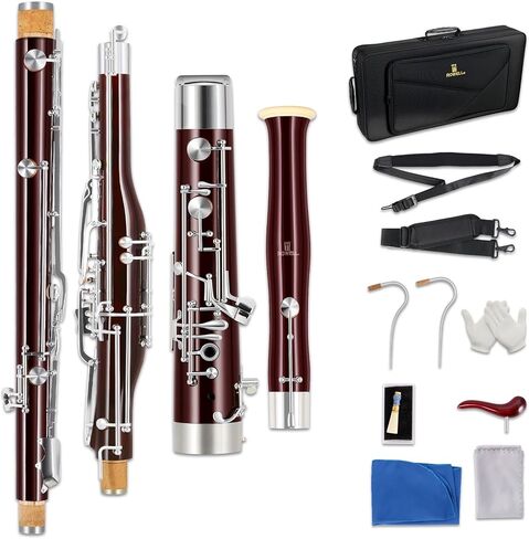 ROWELL Maple Bassoon C Key Professional Bassoon with Self-Locking Mechanism 26 Keys Silver Plated Bassoons Instrument with Case and Care Kit, Ideal for School Band, Orchestra, and Home Practice Red in Saudi Arabia