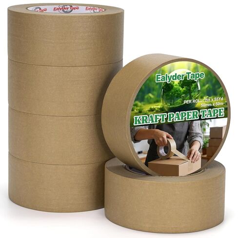 Brown Kraft Paper Packing Tape 2 Inch x 55 Yards – Easy Tear Eco-Friendly Writable Biodegradable for Shipping, Sealing, Packaging and Moving, 1 Roll in Saudi Arabia