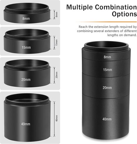 طقم أنبوب تمديد T2 من Alstar Astronomical للكاميرات والعدسات - الطول 5 مم 8 مم 10 مم 40 مم - M42x0.75 على كلا الجانبين in Kuwait