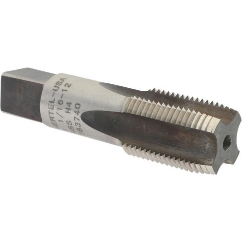 Hertel Straight Flute Tap, 1-1/16-12 UNS, 4 Flute, Plug Chamfer, High-Speed Steel, Bright/Uncoated Finish, 1-1/2" Thread Length, 4" OAL, Right Hand in Saudi Arabia