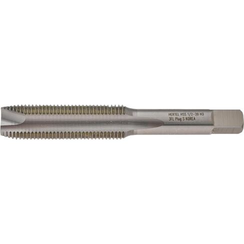 Hertel Spiral Point Tap, 1/2-20 UNF, 3 Flutes, HSS, Bright Finish, Left Hand Thread, Plug Chamfer, 3B Class of Fit, 3-3/8" OAL in Saudi Arabia