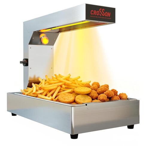 CROSSON French Fry Food Warmer, Commercial French Fry Heat Lamp Electric Stainless Steel Fries Dump Station Countertop 5-Level Adjustable Heating Duration for Food Truck Restaurant Parties 600W in Kuwait