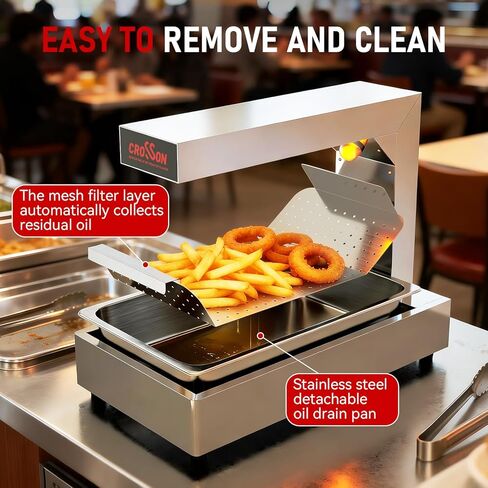 CROSSON French Fry Food Warmer, Commercial French Fry Heat Lamp Electric Stainless Steel Fries Dump Station Countertop 5-Level Adjustable Heating Duration for Food Truck Restaurant Parties 600W in Kuwait