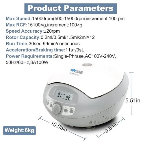 ONiLAB LCD Digital High Speed Mini Centrifuge15000rpm, Capacity 0.2/0.5/1.5/2ml x 12 Place,Max RCF 15100xg,Low Noise≤54dB, 100-240V in Saudi Arabia