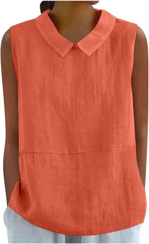 Tank Top for Women Peter Pan Collar Cotton Linen Shirts Cute Sleeveless Summer Blouses Dressy Casual Tanks in Saudi Arabia