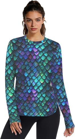 Dragon Scales Women Sun Protection Shirt Long Sleeve Crew Neck UPF 50+ Sundress for Hiking Running XS in Kuwait