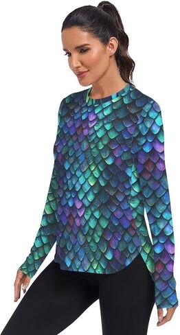 Dragon Scales Women Sun Protection Shirt Long Sleeve Crew Neck UPF 50+ Sundress for Hiking Running XS in Kuwait