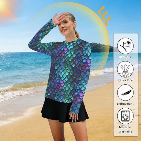 Dragon Scales Women Sun Protection Shirt Long Sleeve Crew Neck UPF 50+ Sundress for Hiking Running XS in Kuwait